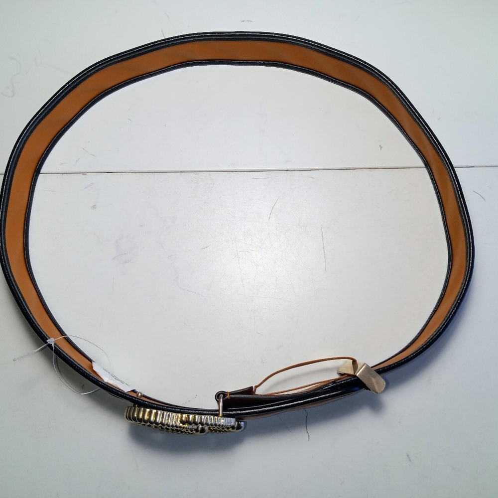 NEW GUCCI GG WIDE BELT GOLD-TONE TORCHON BUCKLE COGNAC/BLACK LEATHER SZ 36/90 - Picture 7 of 16